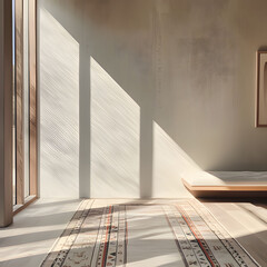 Obraz premium Carpeted Minimal Interior Room The sunlight is coming in. Generative AI