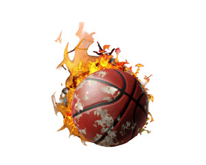 A flaming basketball surrounded by fire, symbolizing intensity and energy in sports.