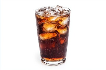 Soda with ice in a transparent glass isolated on a white background. 