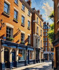 Obraz premium Oil painting. City landscape. Pattern for printing on wall decorations, fabrics, and for use in graphics.