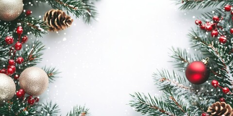 Christmas and New Year background. Holiday season in winter with decorations and copyspace for text.