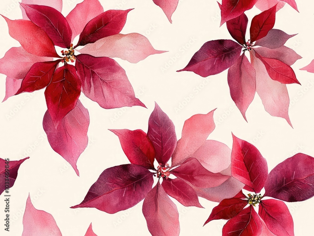 Aufkleber delicate watercolor poinsettia flowers in soft red and pink hues with minimal foliage displayed on a