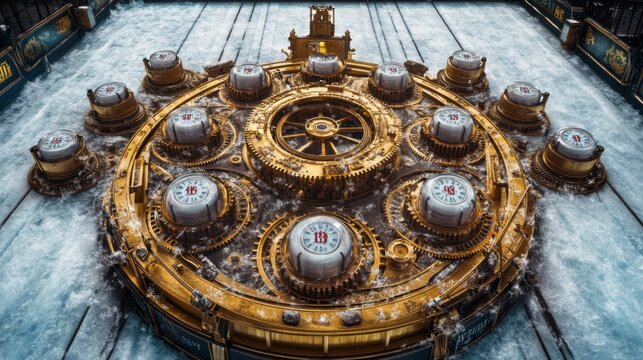 Curling sheet transforms into clockwork with stones as gears