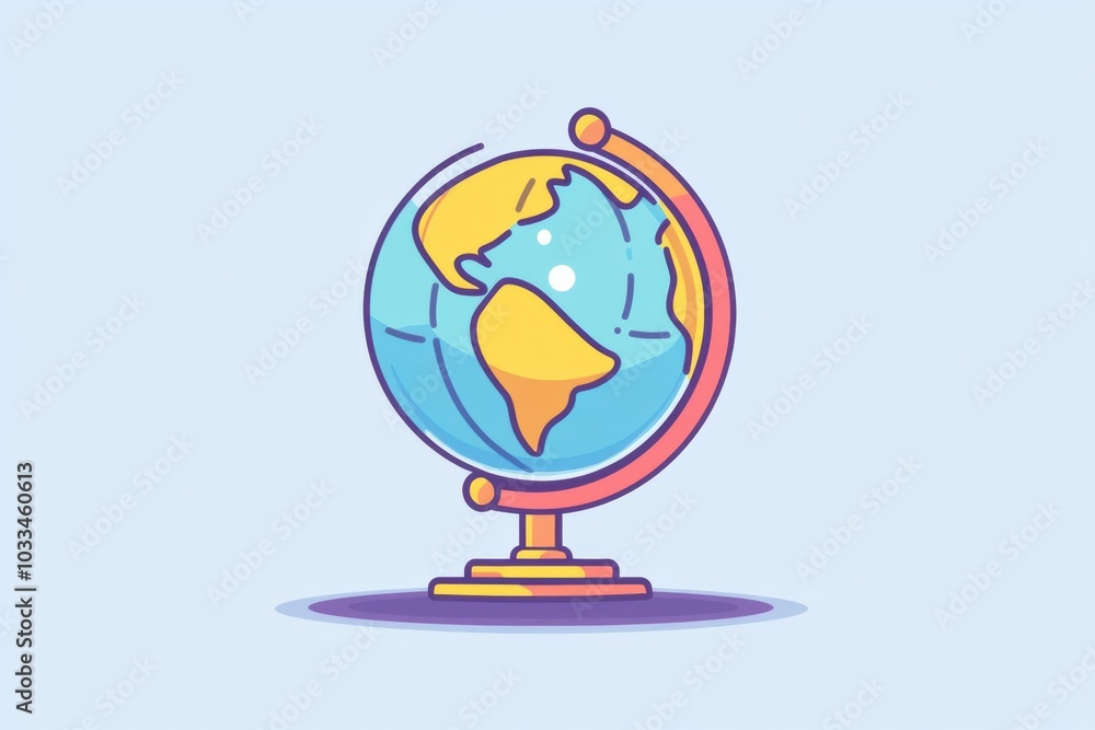 Poster a colorful, minimalist globe shows a specific location marked by a location pin, emphasizing simplic