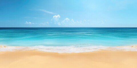 sandy beach and blue ocean water with copy space for your text or image