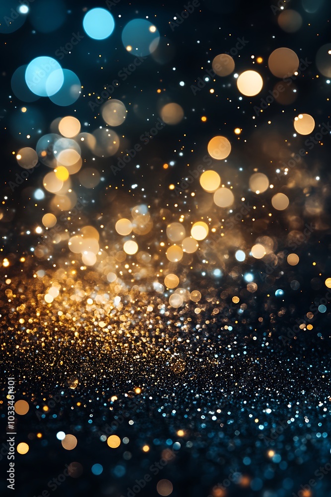 Poster a mesmerizing blend of shimmering lights and sparkling particles against a dark background, evoking 