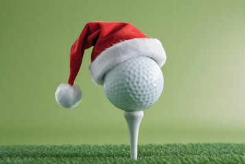 Golf Ball Wearing Santa Hat on Green Grass