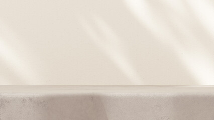 3D background with beige tones and a podium set, featuring a play of light and shadow. An abstract geometric composition in a minimalist design. designed as a fashion stage for showcasing mockup scene