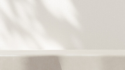 3D background with beige tones and a podium set, featuring a play of light and shadow. An abstract...