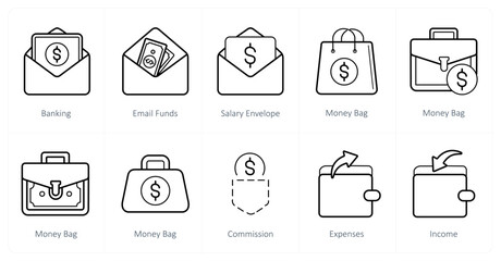 A set of 10 finance icons as banking, email funds, salary envelope,