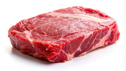Obraz premium Close-up of fresh raw beef steak isolated on white background, large piece of buffalo meat filet, close-up