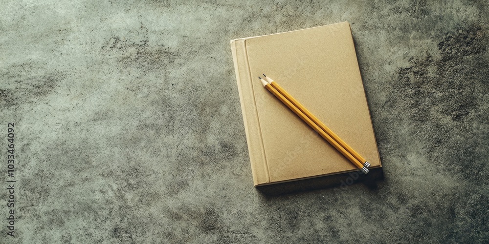 Leinwandbilder copybook and pencil on a concrete surface. branding stationery mockup. empty items for adding your d