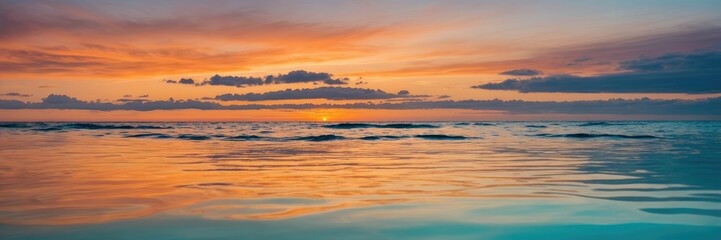 Fototapeta premium Abstract scenic calm ocean, sunrise sky reflecting in the water