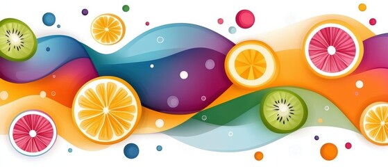 Fototapeta premium Colorful illustration of vibrant fruit slices with swirling waves, perfect for summer themes and fresh designs.