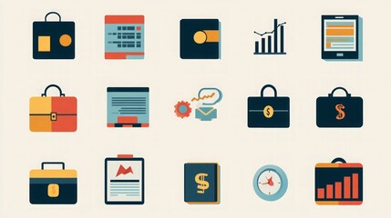 Business Icons: Flat Design for Finance and Management