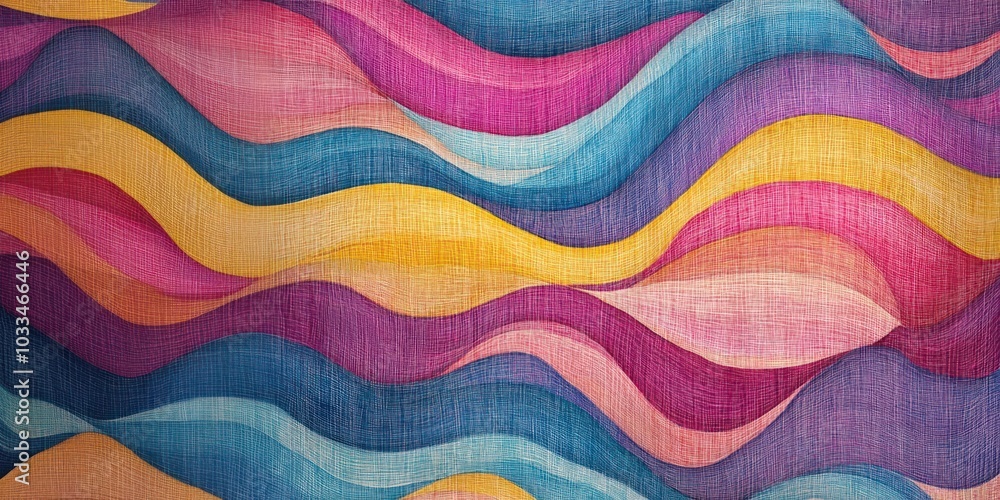 Poster multicolored linen fabric in the shape of dynamic waves texture person human.