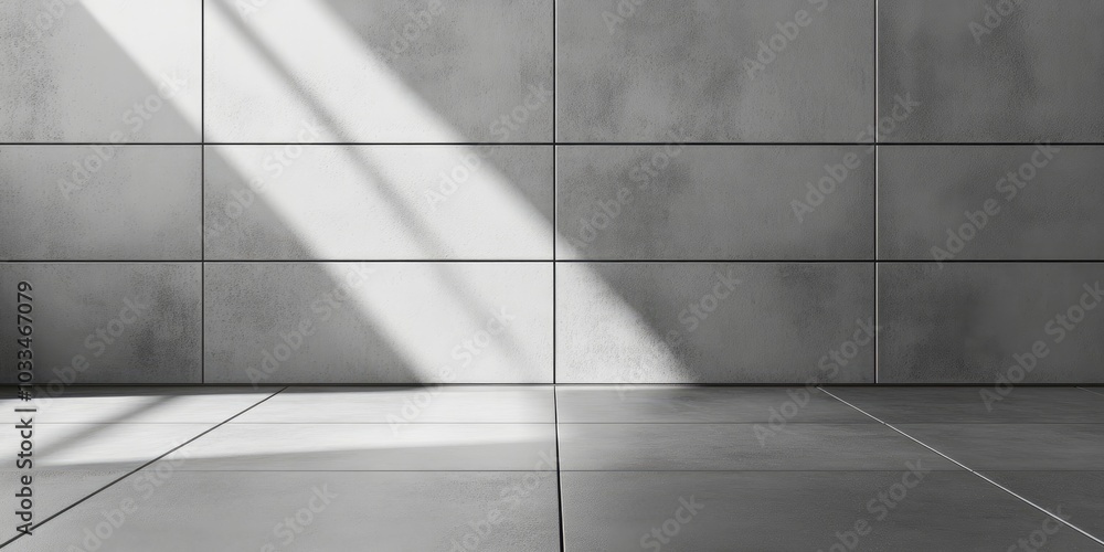 Poster minimalist gray background featuring a tile floor pattern in a hotel. copyspace.