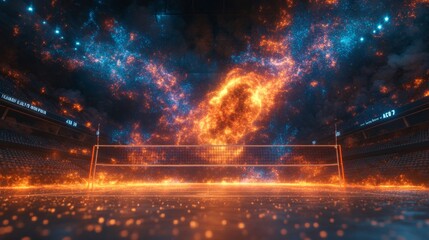 Fototapeta premium Dynamic volleyball serves with comet effects in atmospheric stadium setting