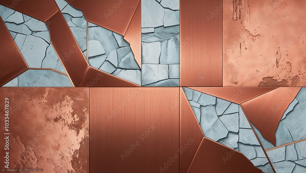 Canvas Prints Abstract copper and blue tile wall design.