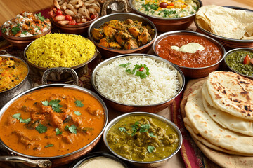 Vibrant and Colorful Indian Cuisine Spread with Traditional Dishes  