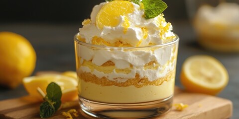 Lemon parfait. A lemon dessert featuring cheesecake and whipped cream.
