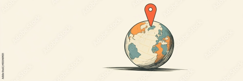 Poster a globe shows a specific destination highlighted by a location pin, symbolizing exploration and trav