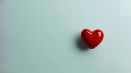 Obraz premium An image of red glossy heart on a Blue background, symbolizing health health, wellness, health awareness. Heart on background with copy space.