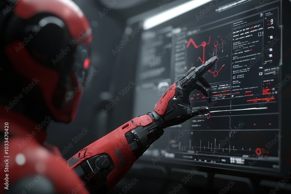 Leinwandbilder Managing robot arms in intelligent factories using real-time monitoring software. Welding robotics and digital manufacturing procedures.
