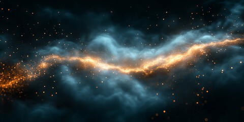 Obraz premium Illustration of glowing light beams on dark background, shining brightly in the vast space, surrounded by a deep universe background full of distant galaxies and glittering star dust. 