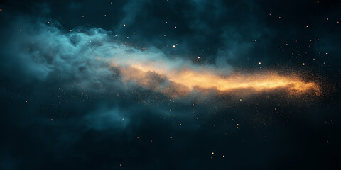 Obraz premium Illustration of glowing light beams on dark background, shining brightly in the vast space, surrounded by a deep universe background full of distant galaxies and glittering star dust. 