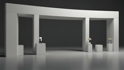 3D white square archway for trade fairs or events, sleek and modern design.