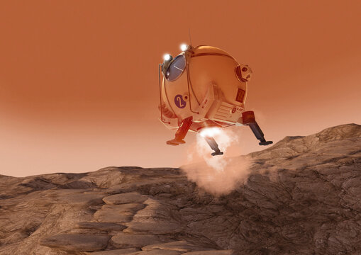 Spacecraft landing on Mars, illustration
