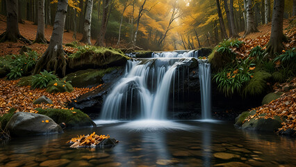 Fototapeta premium Enchanting Autumn Waterfalls, Stunning Fall Nature Photography 