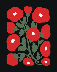 contemporary vector abstract flowers in red black colors