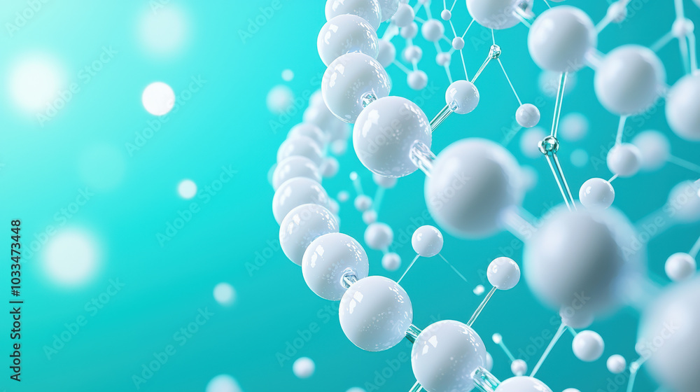 Poster 3d rendering of molecules on blue background, showcasing intricate structures and connections. image