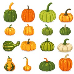 Diverse pumpkins in various shapes and hues fill the frame, celebrating the spirit of fall. Perfect for decorating homes and creating festive autumn displays during Halloween season