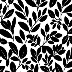 Black and white botanical pattern. For use in graphics, materials. Abstract plant shapes. Minimalist illustration for printing on wall decorations.