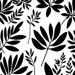 Black and white botanical pattern. For use in graphics, materials. Abstract plant shapes. Minimalist illustration for printing on wall decorations.