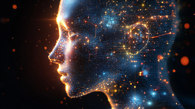 multimodal generative ai, cinematic AI woman, futuristic robot, data,digital elements and holograms flow,artificial intelligence, technological innovation
