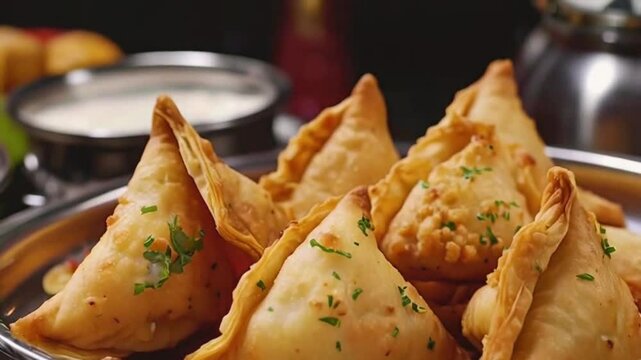close up of traditional food samosa