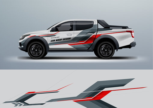 modern sporty truck car wrap livery design ready print decal fit on universal pick up truck vecihles