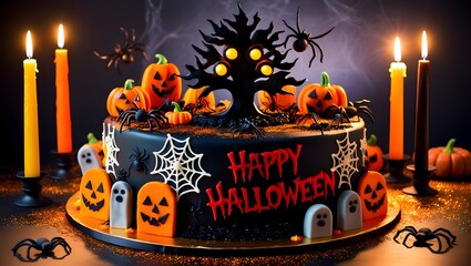 Wickedly Delicious Haunting Halloween Cake with burning candles
