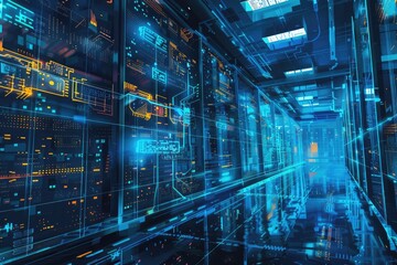 Fototapeta premium high-security server room, featuring advanced fire suppression systems