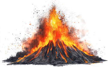 Eruption of hot lava from a volcano surrounded by ash plumes, showcasing nature's raw power during daytime