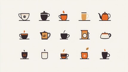 Tea and Coffee Icons: Minimalist Design