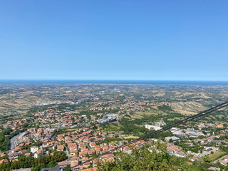 An amazing panorama from above of the Italian town of Borgo, connected by a cable car to San Marino.