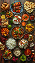 Fototapeta premium Vibrant and Colorful Indian Cuisine Spread with Traditional Dishes 