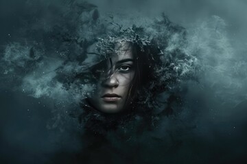 creative image where a person face is partially obscured by shadows from a patterned object