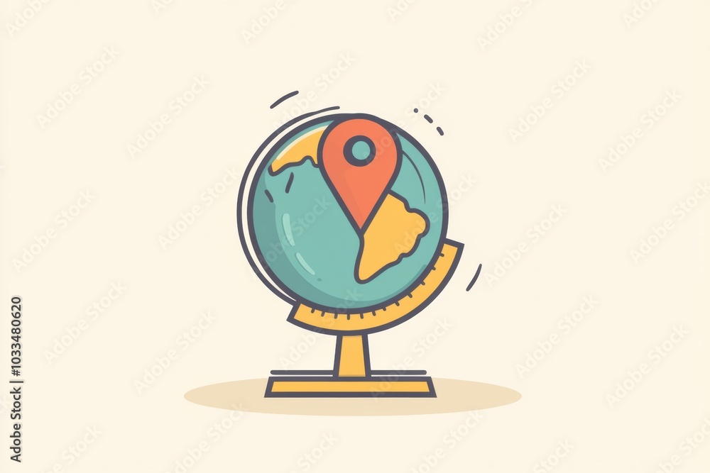 Poster a highlighted location pin marks a specific destination on a minimalist globe, emphasizing travel an