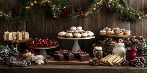 Fototapeta premium Christmas treats set against a rustic backdrop